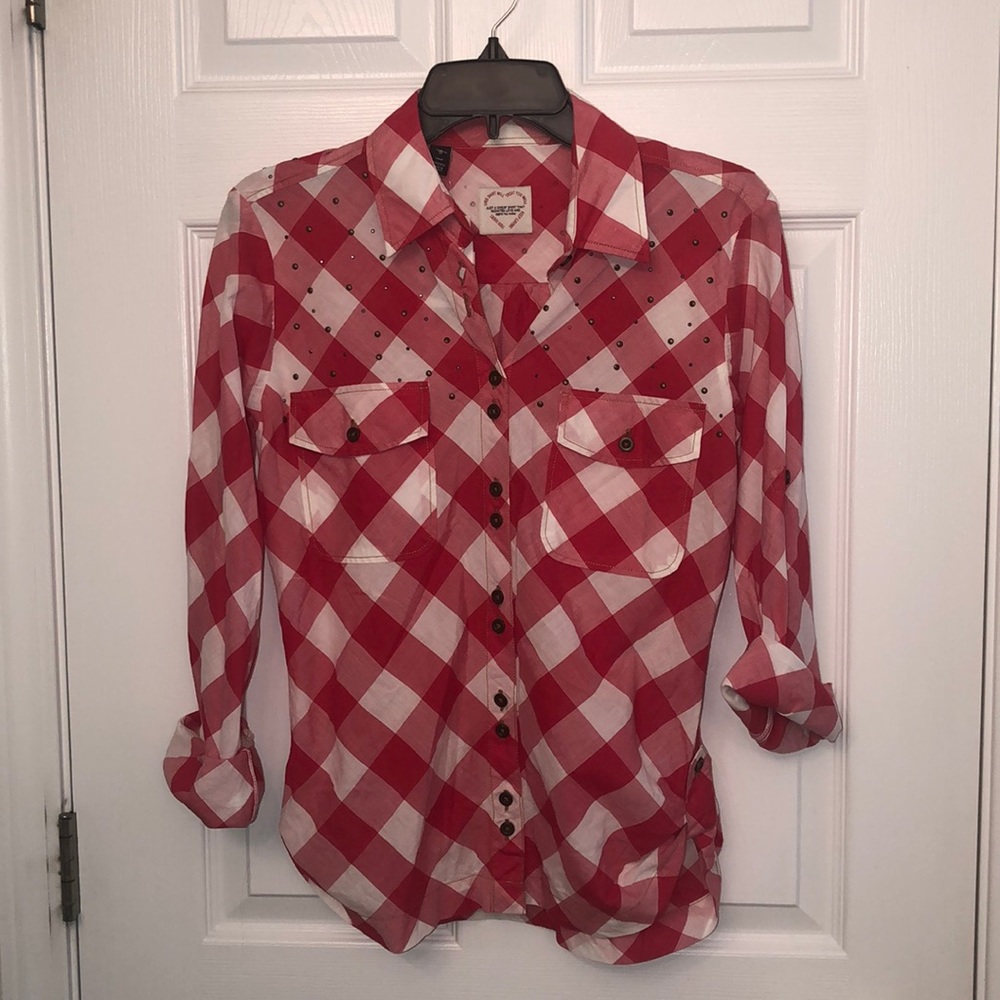 Gingham Red and White Button Down